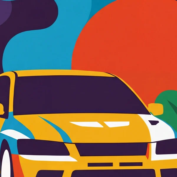 Zoomed-in image of abstract Mitsubishi Evolution automotive art print.
