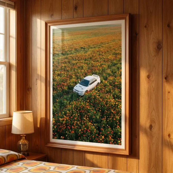 Subaru Impreza GC8 in Poppy Field - Image 3