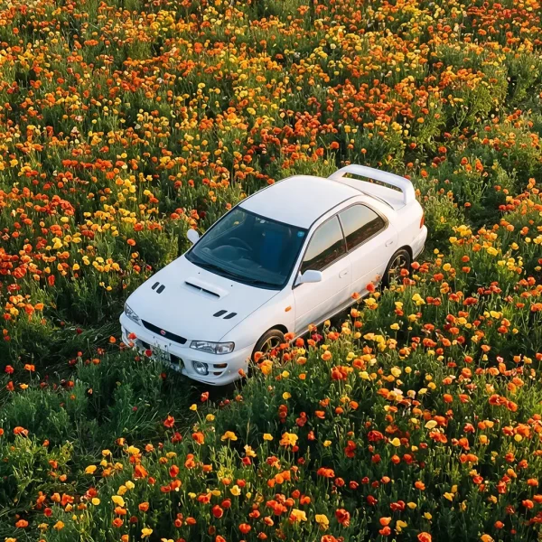 Subaru Impreza GC8 in Poppy Field - Image 4